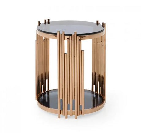 Vig Furniture - Modrest Bryce Modern Smoked Glass & Rosegold Round End Table - Vgvcet8970