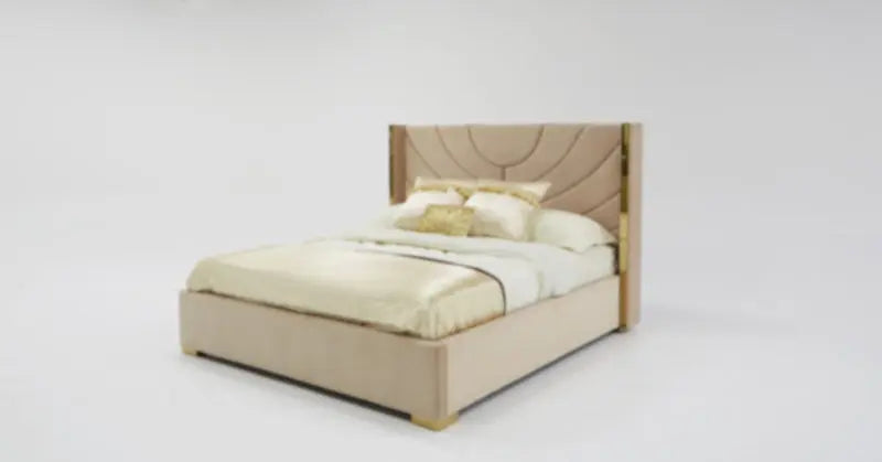 Vig Furniture - Divani Casa Visalia Modern Beige Velvet & Gold Eastern King Bed - Vgyuhd-1881-Pink