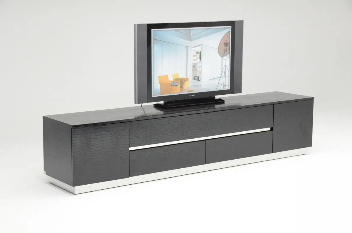 Vig Furniture - Modern Black Crocodile Lacquer Tv Unit - Vgunak588-230-Blk