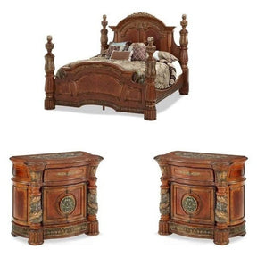 Villa Valencia 3 Piece Eastern King Poster Bedroom Set in Chestnut – AICO Furniture