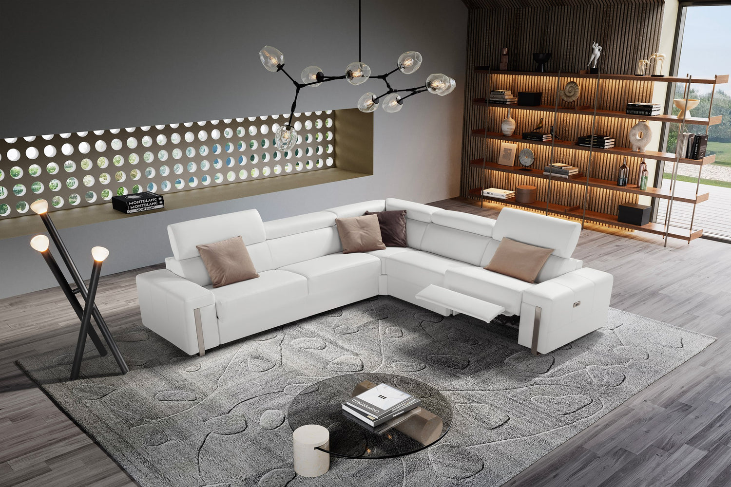Lamod Italia Bogart - Italian Modern White Leather Sectional Sofa Bed with Recliner - Home Elegance USA