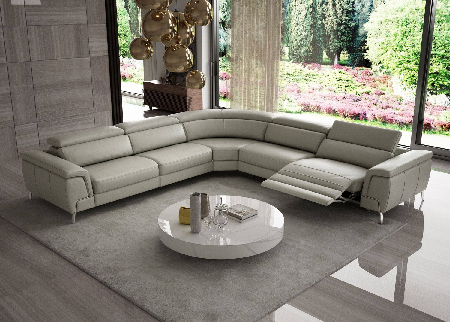 Vig Furniture Lamod Italia Wonder - Italian Modern Grey Leather Sectional Sofa with Recliners