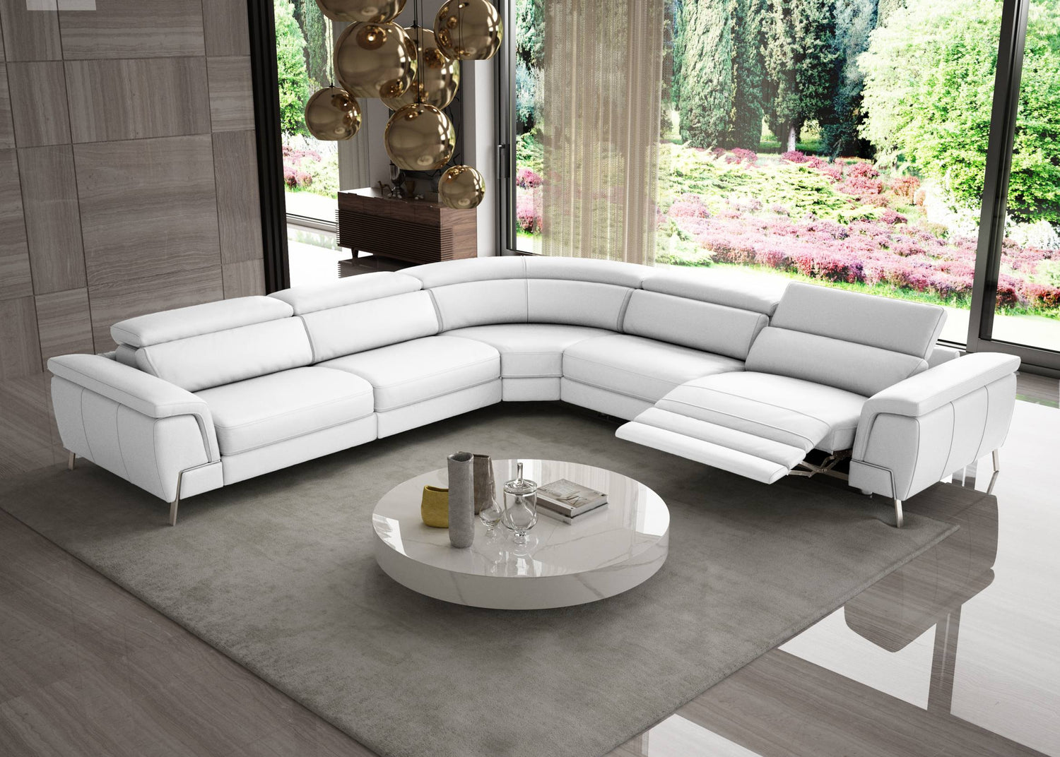 Vig Furniture Lamod Italia Wonder - Italian Modern White Leather Sectional Sofa with Recliners