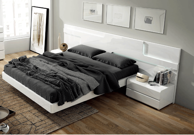 Esf Furniture - Sara Queen Bed With Wooden Slats In Glossy White - Sarabedq.S