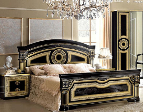 Esf Furniture - Aida 5 Piece Bedroom Eastern King Panel Bed Set In Black-Gold - Aidabedk.Sblack-Gold-5Set