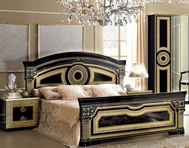 Aida 5 Piece Bedroom Eastern King Panel Bed Set In Black - Gold - Aidabedk.Sblack - Gold - 5Set | ESF | Home Elegance USA