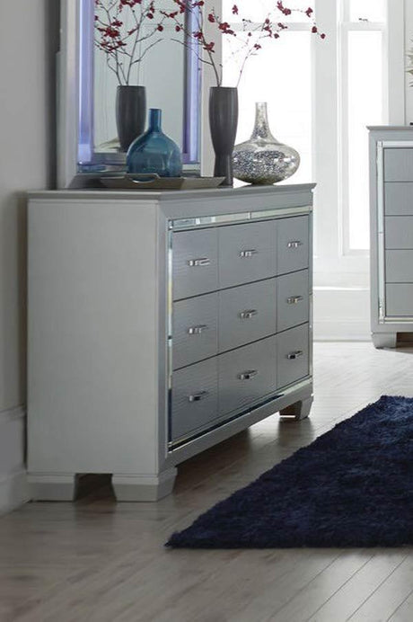 Allura Dresser 1916-5 by Homelegance | Silver Finish & Faux Alligator Embossing