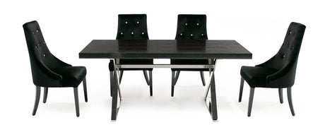 Vig Furniture A&X Xavier - Modern Black Crocodile + Stainless Steel Dining Table