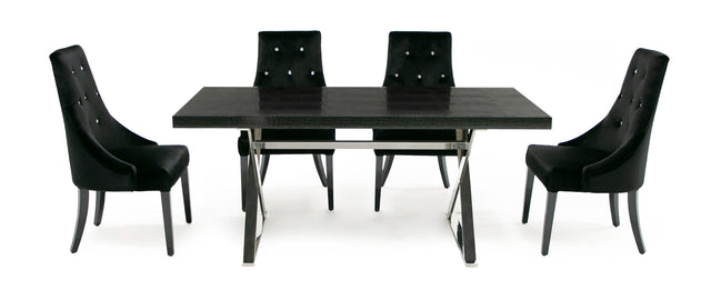 Vig Furniture A&X Xavier - Modern Black Crocodile + Stainless Steel Dining Table