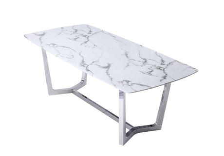 Vig Furniture Modrest Garrett Modern White Faux Marble & Stainless Steel Dining Table