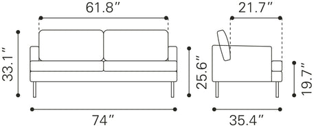Decade Sofa Vinyl Upholstery & Powder-Coated Steel Legs | Zuo Modern