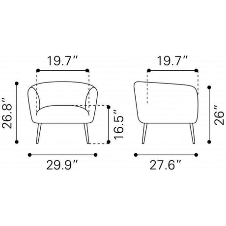 Deco Accent Chair Velvet Upholstery & Gold Metal Legs Glam | Zuo Modern