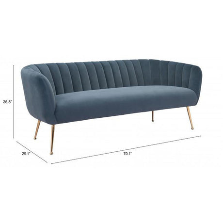 Deco Sofa Velvet Upholstery & Gold Metal Legs Glam Art Deco | Zuo Modern