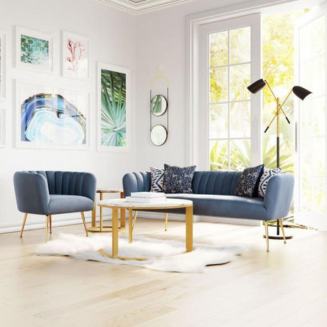 Deco Sofa Velvet Upholstery & Gold Metal Legs Glam Art Deco | Zuo Modern