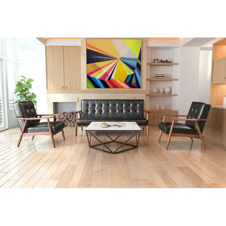 Rocky Sofa Faux Leather 3-Seater Tufted Cushions & Wood Frame | Zuo Modern