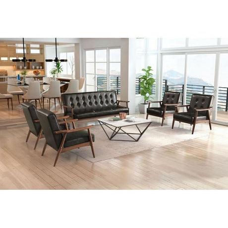 Rocky Sofa Faux Leather 3-Seater Tufted Cushions & Wood Frame | Zuo Modern